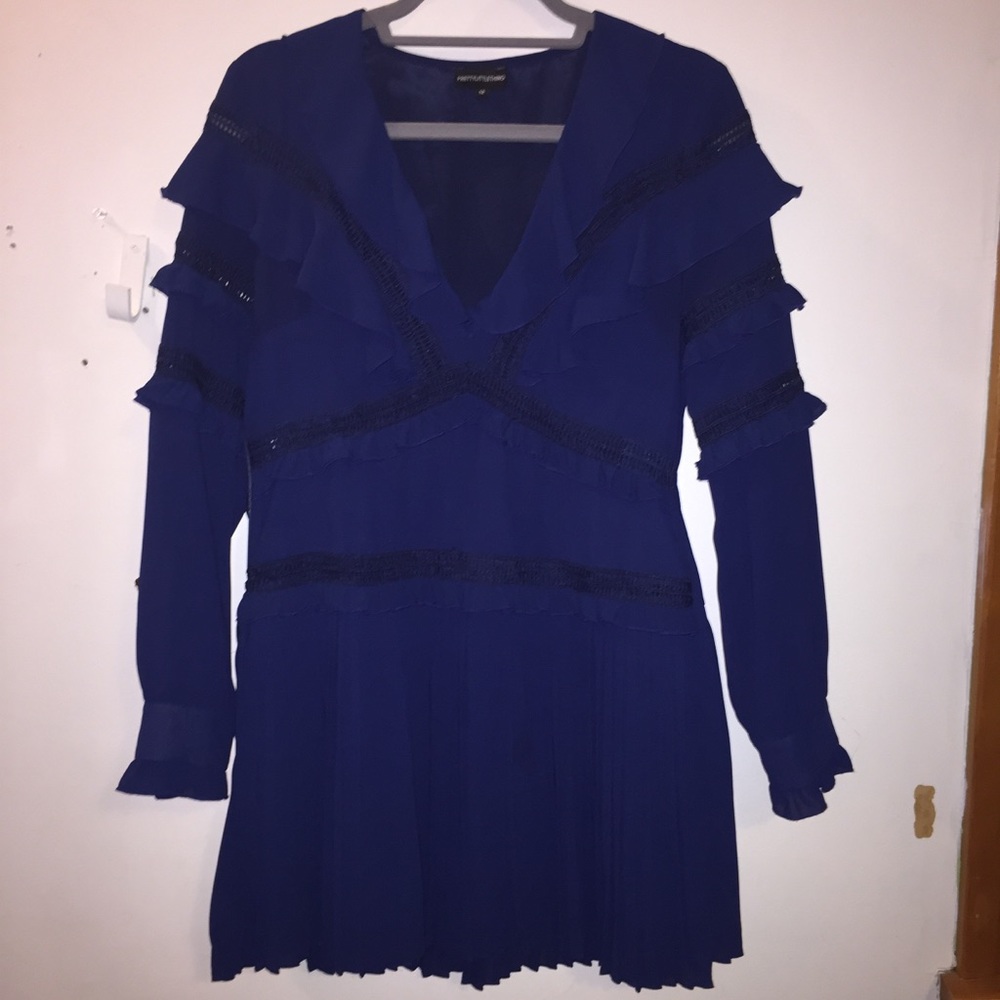 Pleated embroidered ruffle flounce flowy dress